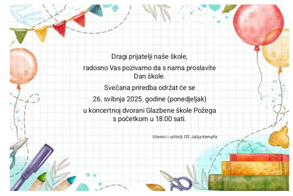Pozivnica za Dan škole